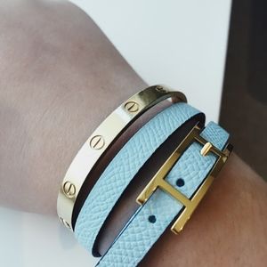 Hermes Gold and Blue Wrap Around Leather Bracelet